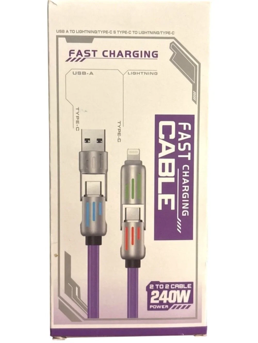 Fast Charging With LED Lights 4-In-1 USB-A To Fast Speed Type-C Cable 240W